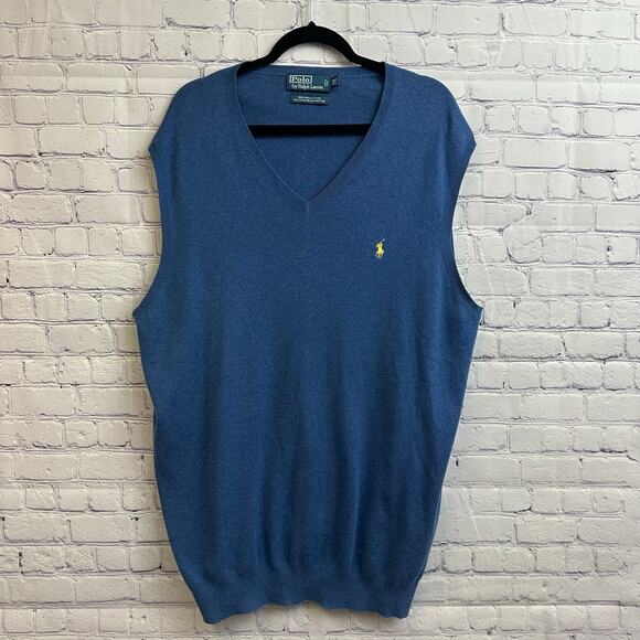 Polo By Ralph Lauren Blue Sweater Vest XL Tall Embroidered Logo Golf Formal - Picture 1 of 6